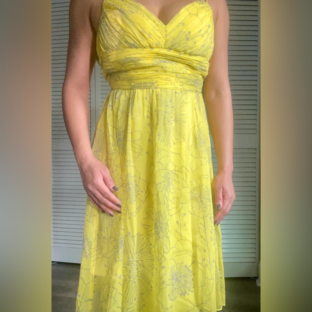 OC by Oleg Cassini Yellow Floral Midi Dress